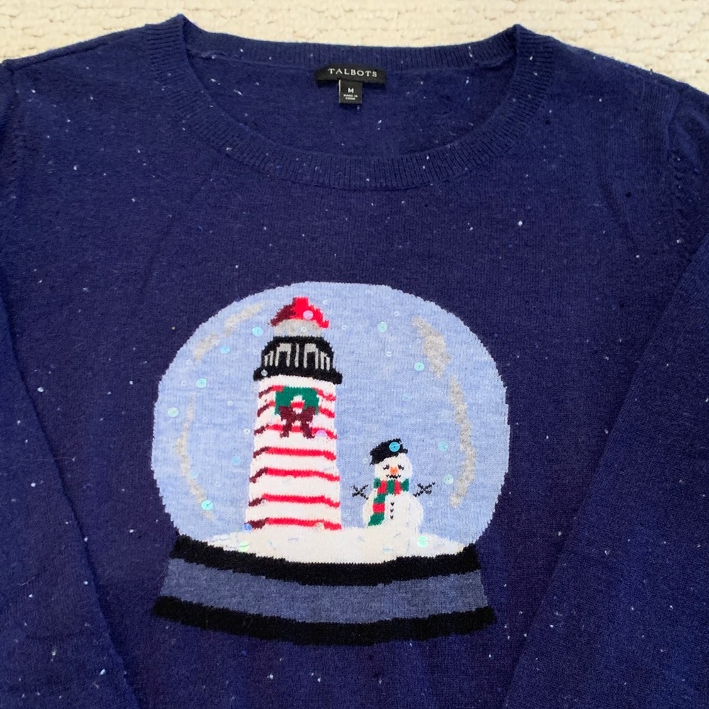 Talbots Navy Snowman Snow Globe Sweater. Size M. Excellent Condition.